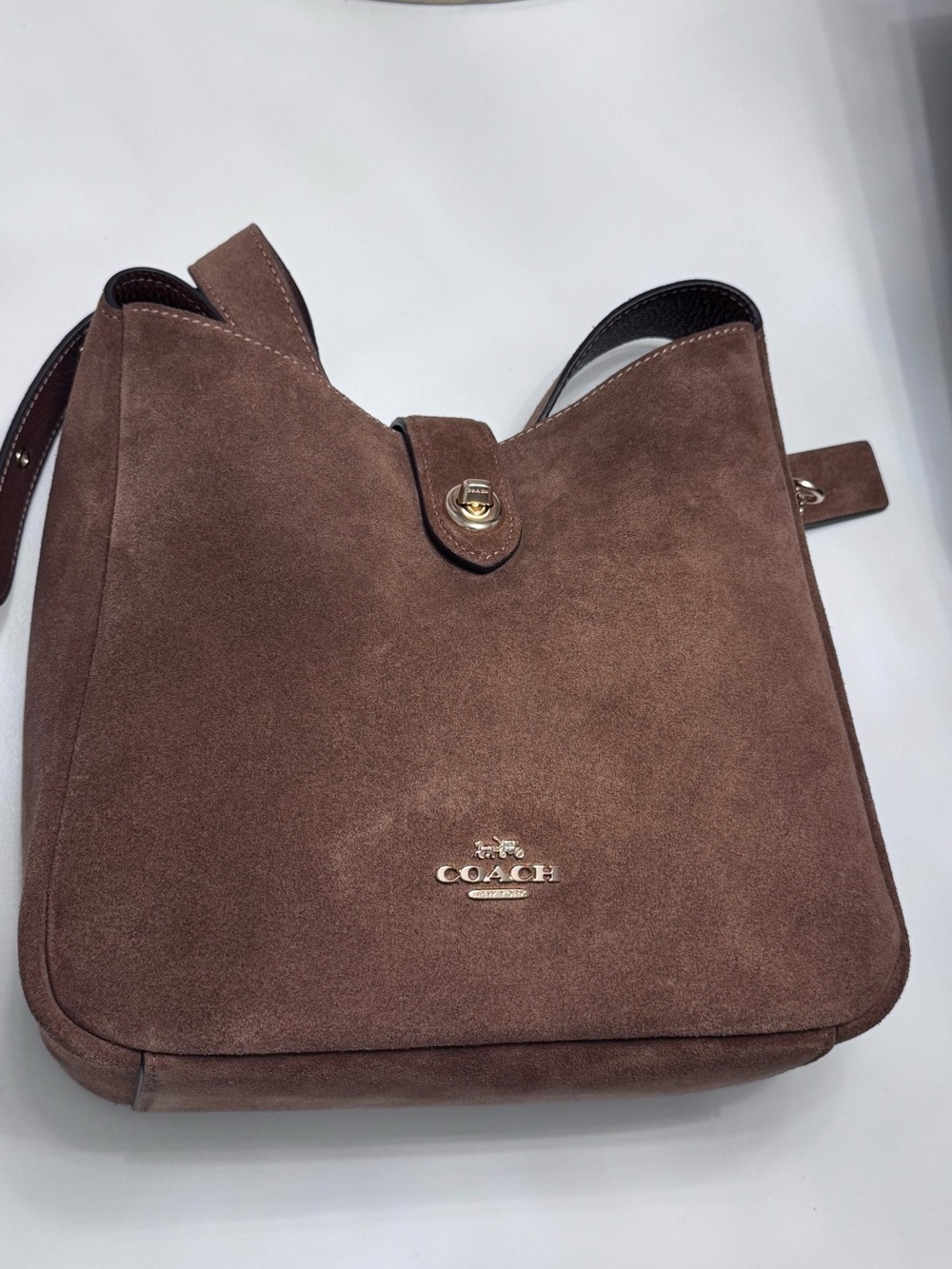 Coach Brown Suede Hadley Turnlock Hobo Bag - Picture 2 of 8